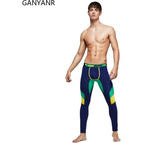 GANYANR Running Tights Men Sportswear Compression Long Pants Gym Leggings Fitness Sport Basketball Sexy Yoga Training U Convex