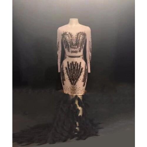 Custom girl singer feather DJ car model photography dress water drill sexy gold performance costume woman