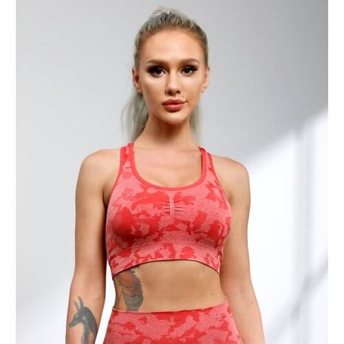 Adapt Camo Seamless Sports Bra Women Racerback Fitness Crop Top Ruched Workout Push Up Yoga Bra Medium Impact Gym Bra Top