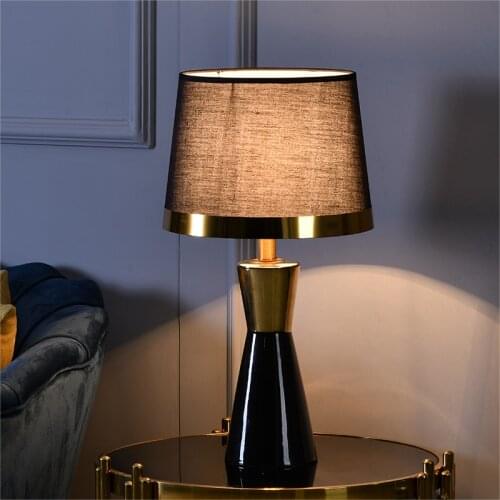 Golden Edge Ceramic Table Lamp Remote Control Dimming Lamp For Living Room Bedroom Bedside Lamp Home Decor E27 Black Lampshade