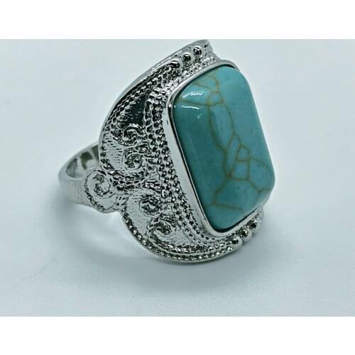 Retro New Simple Square Semi Gem Ring Fashion Mens and Womens Inlay Turquoise Ring Trend Mens and Womens Cocktail Jewelry
