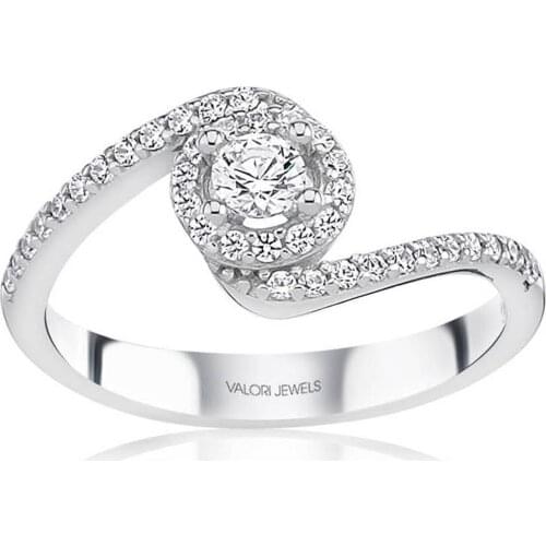 Valori Jewels 0.16 Carat, Zirconia White Round Gemstone, Rhodium Plated, Solitaire Ring