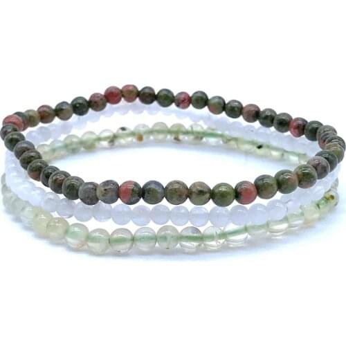 Natural Stone Beaded Energy Bracelet Sets 4 mm Round Moon Stone Unakite Women Girl Yoga Jewelry Gift For Her #12