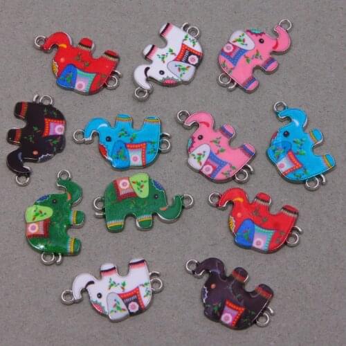 5pcs fashion colorful animal elephant charm print jewelry connector DIY production ladies children bracelet accessories wholesal
