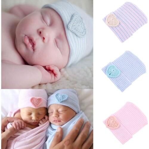 Cute Heart Pattern Newborn hats Baby cap Infant Girl Boy Cap Toddler Comfy Bowknot Hospital Cap Warm Beanie Hat