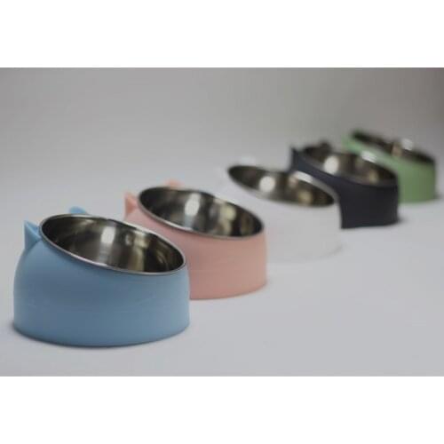 Stainless Steel Cat Bowl 15 Degrees Tilted Cat Ear Shape Pet Bowl Non-slip Small Dog Food Water Elevated Feeder Pets Supplies