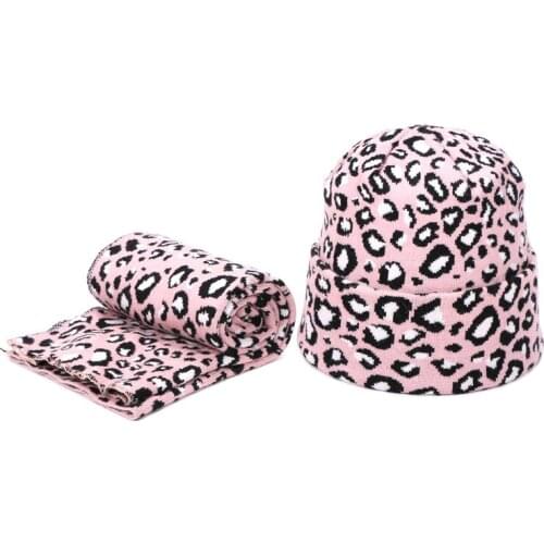 Fashion Winter Leopard Crochet Beanie Hat Adult Women Men Knit Hat Warm Cap High Quality Dropshipping Outdoor Beanies Scarf Set