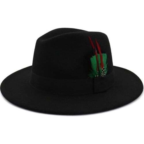 Men Fedora hats women Simple woolen feather jazz hats British style Fashion hat autumn winter big along Multicolor caps