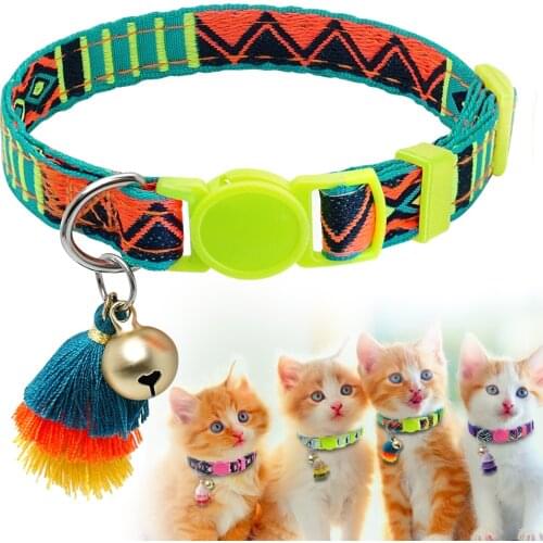 Cat Collar Nylon Safety Breakaway Kitten Collar Puppy Collars Quick Release Cat Necklace With Bell Bohemian Style Cats Products