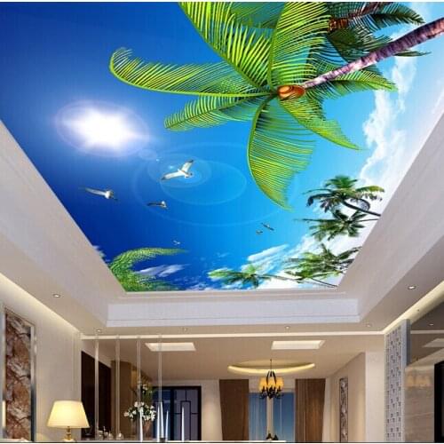 Custom wallpaper ceiling murals, palm blue sky for the living room ceiling apartment hotel background wall vinyl papel de parede