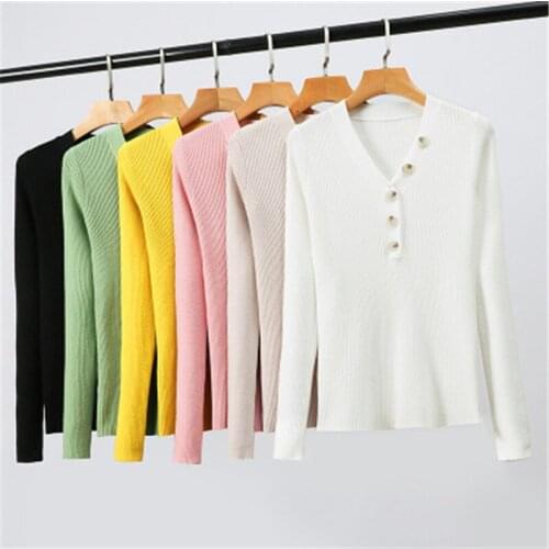 Autumn V Neck Sweater Knitted Fashion Womens Sweaters 2020 Winter Tops Women Pullover Jumper Pull Femme Korean fashion PZ2484