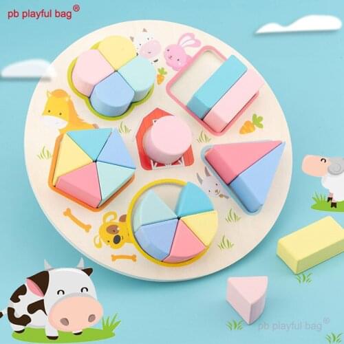 PB Playful Bag Montessori Geometry Cognitive Board Study Wooden Building Blocks for Childrens Early Education DIY Toys UG49
