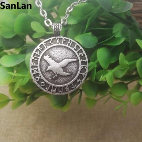 1pcs new dropshipping eagle pendant viking jewelry in Rune Circle pendant jewelry with 50cm metal chain SanLan