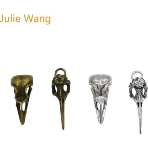 Julie Wang 4PCS Alloy Raven Bird Skull Beak Mouth Charms Mixed Antique Colors Jewelry Making Pendant Accessories