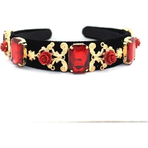 New Catwalk Velvet Tulip Flower Baroque Headband Bee Crystal Queen Crown Headwear For Women Charm Tiara Wedding party Jewelry