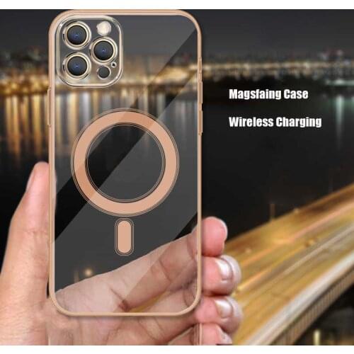 Luxury Gold Plating Magnetic Magsafing Phone Case for iPhone 12 Pro Max 12 Mini Transparent Silicone Cover for iPhone 11 Pro Max