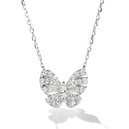 Luxury 925 Silver Zircon Butterfly Pendant Necklace for Women Shining Zircon Necklace Chain Charm Choker Korean Fashion Jewelry