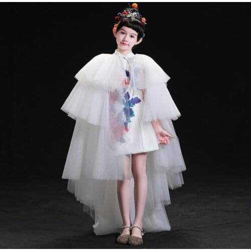 High-end Luxury Children Girl Dress Birthday Party Lace Stitching Trailing Gown Kids Pageant Dress For Girls Vestidos L399