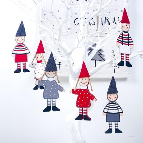 Christmas Decorations Ornaments Wooden Boy Girl Hanging Pendant Christmas Tree Decorations Pendant Xmas Tree Decoration 2pcs/set