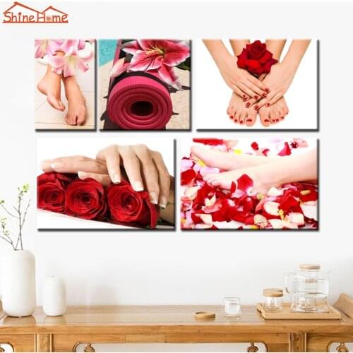 ShineHome-5pcs Canvas Prints Modular Painting on Wall Yoga Spa Treatment Nail Body Salon Massage for Hands Feets Artwork Picture