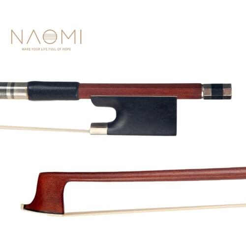 NAOMI 4/4 Size Violin/Fiddle Bow Brazilwood Bow Round Stick Sheep Skin Grip Natural Horsehair Beginner Use