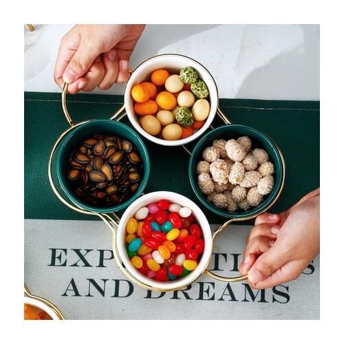Creative Snack Platter, Candy Plate, Ceramic Bowl with Gilded Handle, Living Room Household Tableware, Dessert Fruit Plate