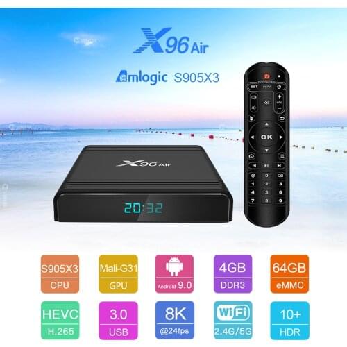 X96 Air Smart TV Box Android 9.0 Amlogic S905X3 4GB 64GB Set Top Boxes 2.4G 5G Wifi X96air 4K Media Player 8K Google Youtube X9