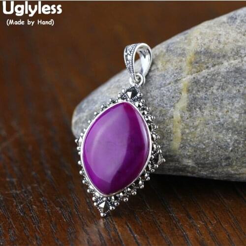 Uglyless Semi-precious Stones Rhombus Pendants for Women Marcasite Vintage Necklaces NO Chains Real 925 Silver Fine Jewelry P919