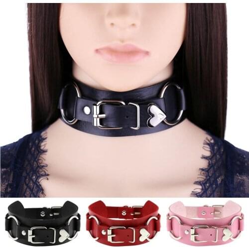 Punk Rock Heart Gothic Necklace Sexy PU Leather Choker Necklace For Women Steampunk Belt Buckle Bondage Jewelry Festival Cosplay