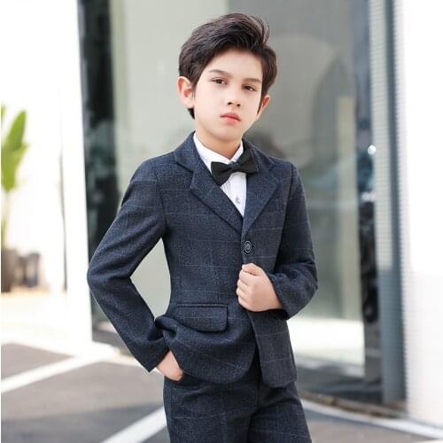 Formal Children Plaid Suit Set Flower Boy Wedding Party Performance Dress Costumes Kids Blazer Vest Pants 3pcs Clothes Set