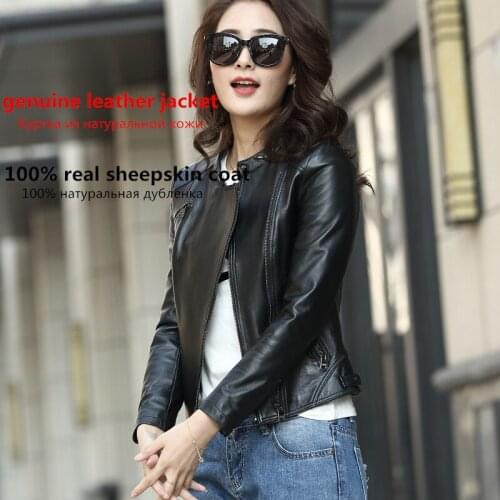 100% Real Sheepskin Coat Female Genuine Leather Jacket 2020 Streetwear Bomber Jackets Korean Outwear Casaco Feminino MY