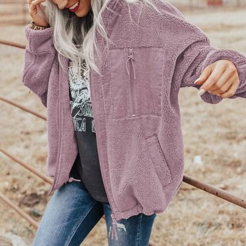 Womens Sherpa Jacket Casual Lapel Fleece Fuzzy Faux Shearling Zipper Teddy Coat Oversized Outwear