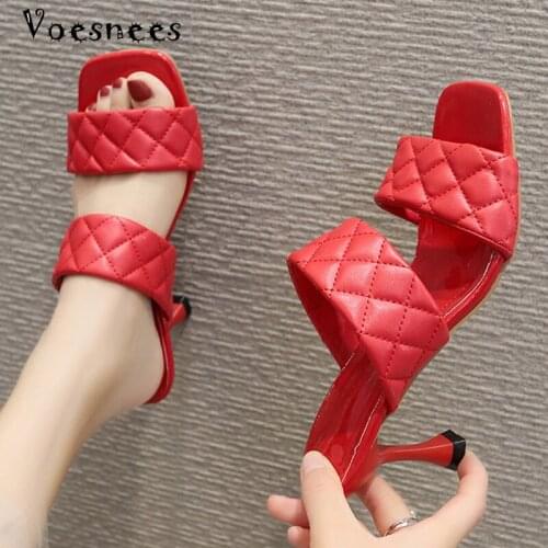 Voesnees Womens Shoes 2020 Home Soft Slippers High Heel 6.5cm Square Head Stiletto Summer Flip Flops Sexy Sandals Party Shoes