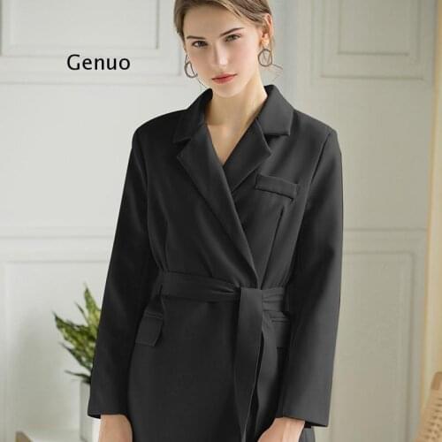 Women Irregular Bandage Big Size Blazer New Lapel Long Sleeve Loose Fit Jacket Fashion Tide Spring Autumn 2021