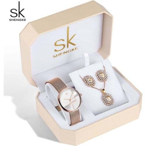 Brand 12 Styles Charm Jewelry Set Rose Gold Steel Quartz Watches Crystal Necklace Earring Sets Ladies Fashion Fpr Women