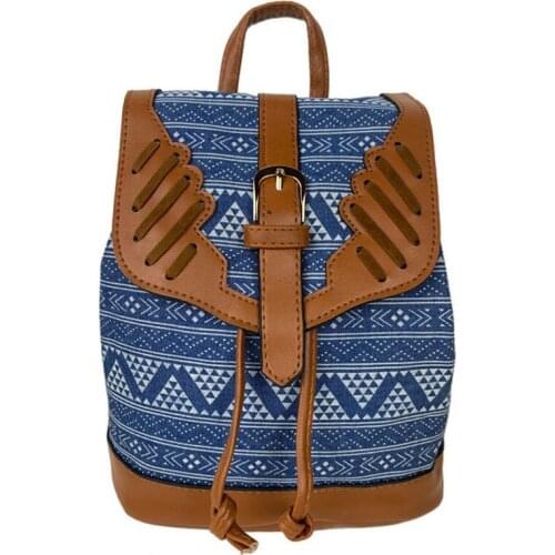 Woman Backpack lady Travel Bag Girl Book Bag ethnic pattern School Bag For Teenager large blue denim drawstring bags pu bags