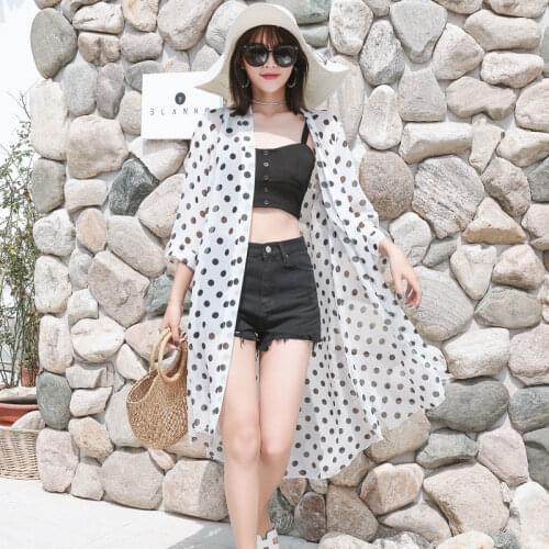 Women Summer Thin Chiffon Blouse Cardigan Sun Protection Shirts Loose Plus Size Mid-length Blouse Female Fashion Beach Tops L225