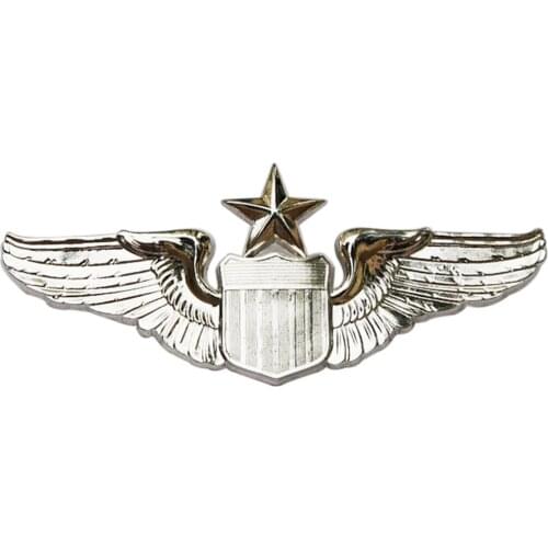 USAF U.S. AIR FORCE SENIOR PILOT AVIATOR METAL WINGS BADGE INSIGNIA PIN BROOCH SILVER