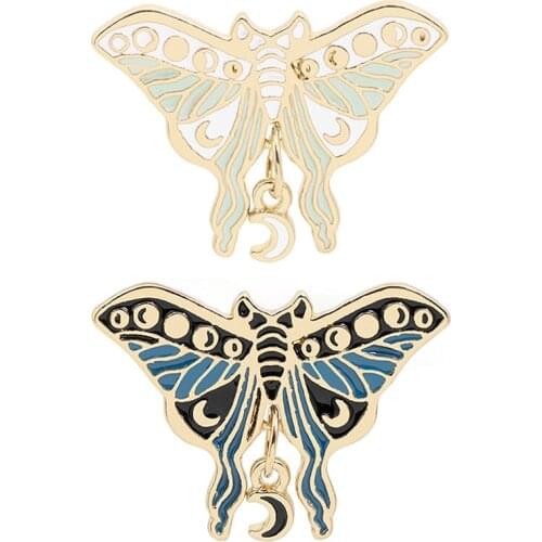 1PC Butterfly Enamel Pins Custom Moon Phase Brooch\ Bag Clothes Lapel Pin Gothic Badge Jewelry Gift For Kids Friends