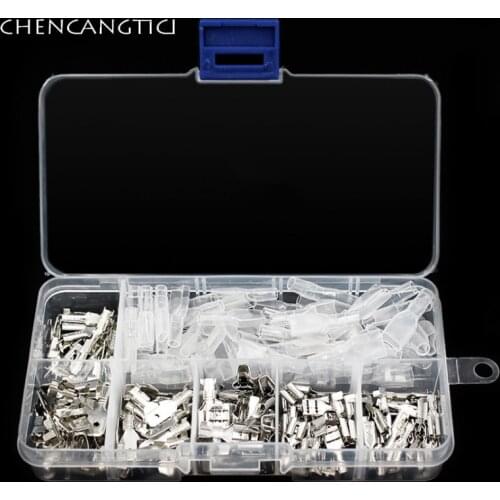 180 Pcs 2.8 4.8 6.3MM Auto Crimping Wire Terminal Cold Press Terminals Spade Brass Male And Female Pins With Insulating Sleeves