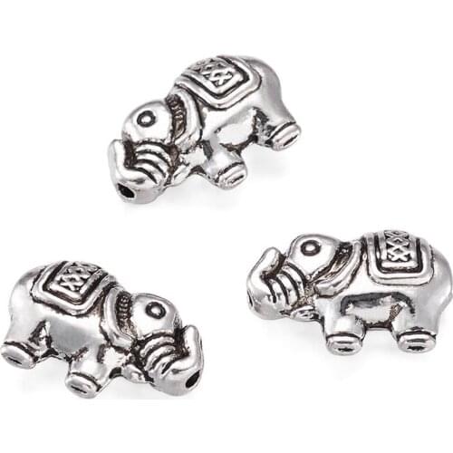 20pcs Tibetan Style Beads Alloy Spacer Beads for Bracelet DIY Jewelry Making Elephant Antique Silver Color 8.5x12x4mm