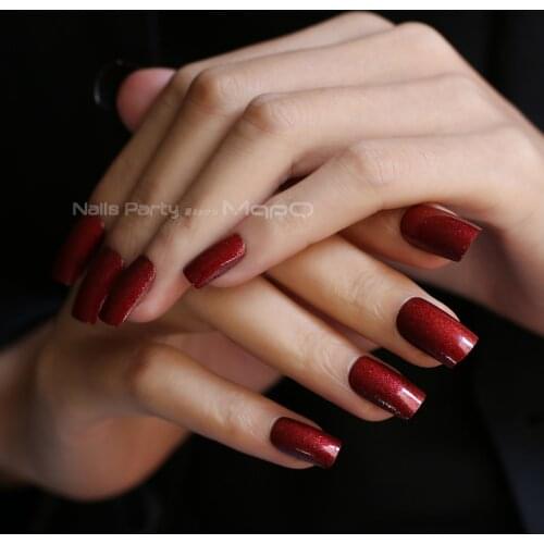 24pcs press on nails flash dark red glitter Discoloration fasle nails with adhesive tabs full set Sexy fake nails All sizes