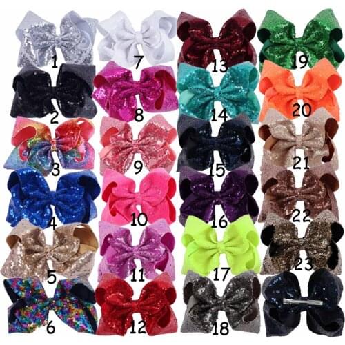 3Pcs/lot 8 Inch Shiny Sequins Grosgrain Ribbon Bows With Alligator Clip For School Girl Kids Large Hair Accessories Barrettes