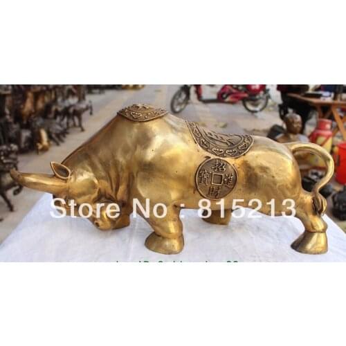 Bi00571 21" Chinese Bronze Wealth Money Stronger Bull Unicorn OX Oxen Animal Cai Statue