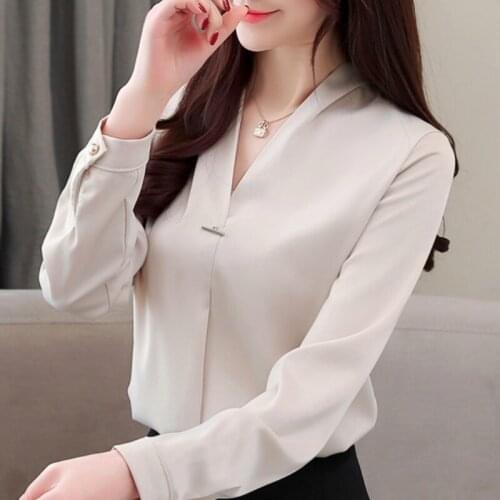 Fashion Woman Blouses 2021 Long Sleeve Chiffon Blouse Women Tops V-neck Office Ladies Tops Women Shirts Blusa Feminina B718
