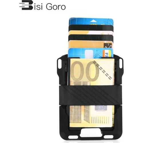 BISI GORO New Men And Women RFID Anti-theft Protector Card Pop-up Wallet Aluminum Metal Black Silver Card Case Card Holder