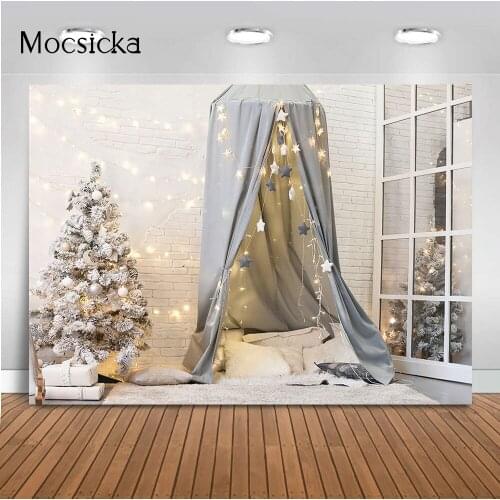 Photography backdrop Christmas tree tent windows photo booth background studio Christmas photocall newborn kids portrait photo