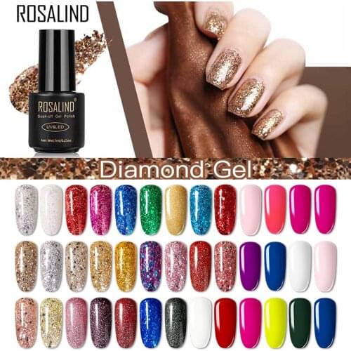 ROSALIND Hybrid Varnishes Glitter Gel Nail Polish All For Manicure Semi Permanent UV Gel Nail Lacquer Soak Off Top Base Coat