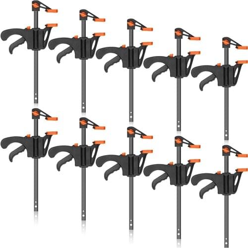 GTBL 10 Pieces 4 Inch Quick Release Grip F Clamps Ratchet Bar Clamps Wood Bar Clamps One-Handed Quick Release Grip Bar Clamp