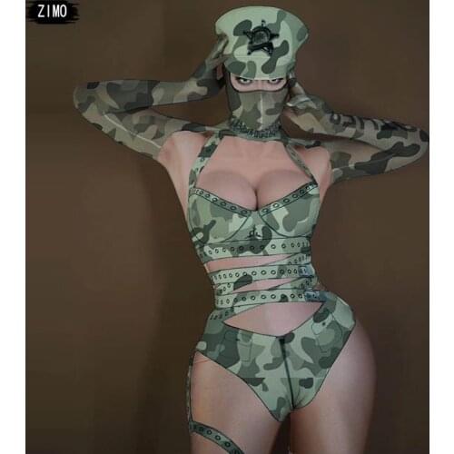 Dance Camouflage Clothing Sets bodysuit Men Women party Night club Sexy Dj Singer Dancer Stage Performance costume festival rave